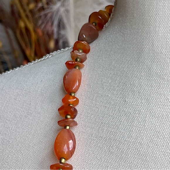 Handmade Polished Carnelian Semi-Precious Gemstones 24" Necklace Hook Clasp - Picture 5 of 11